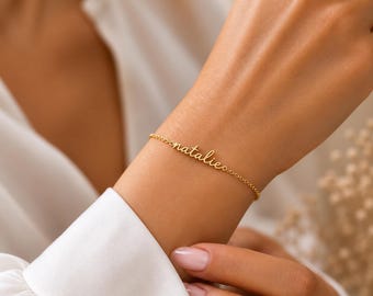 14K Gold Name Bracelet, Personalized Bracelet, Custom Name Bracelet, Dainty Layering Bracelet, Handmade Jewelry,Gift for Mom