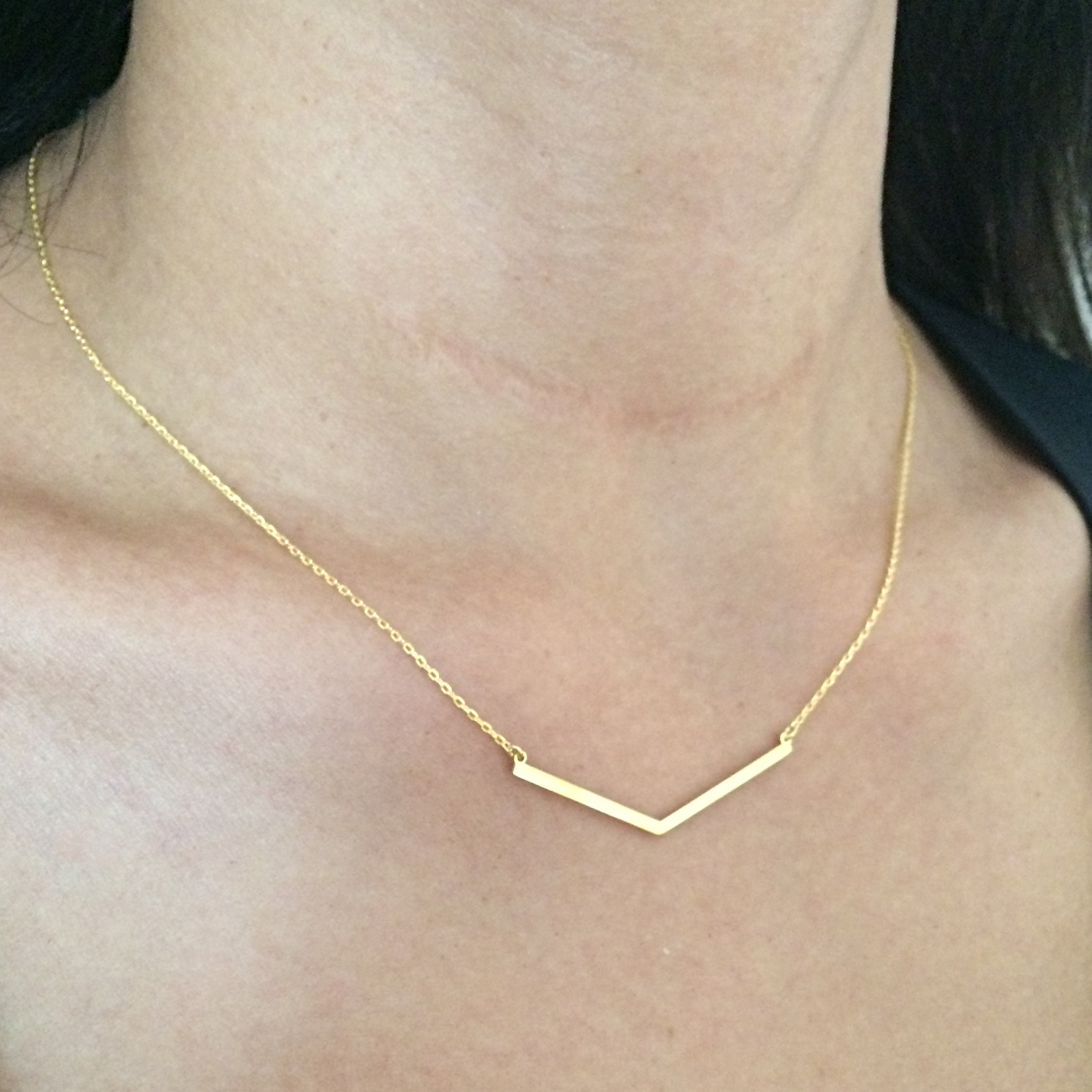 Gold Chevron V Shaped Necklace Sterling 