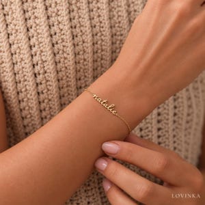 14K Gold Name Bracelet, Personalized Bracelet, Custom Name Bracelet, Dainty Layering Bracelet, Handmade Jewelry,Gift for Mom