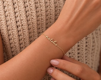 14K Gold Name Bracelet, Personalized Bracelet, Custom Name Bracelet, Dainty Layering Bracelet, Handmade Jewelry,Gift for Mom