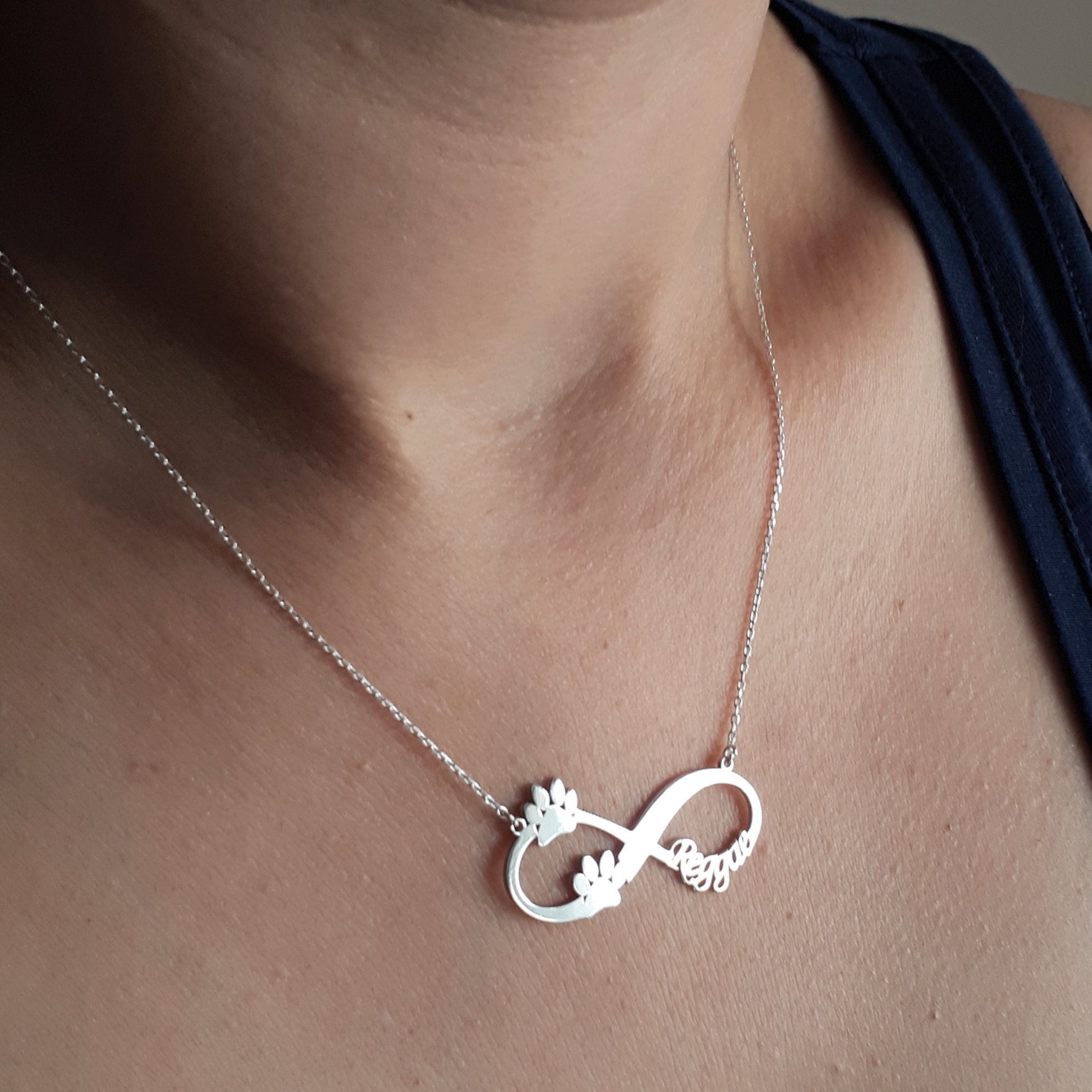Infinity Paw Necklace Custom Pet Name 