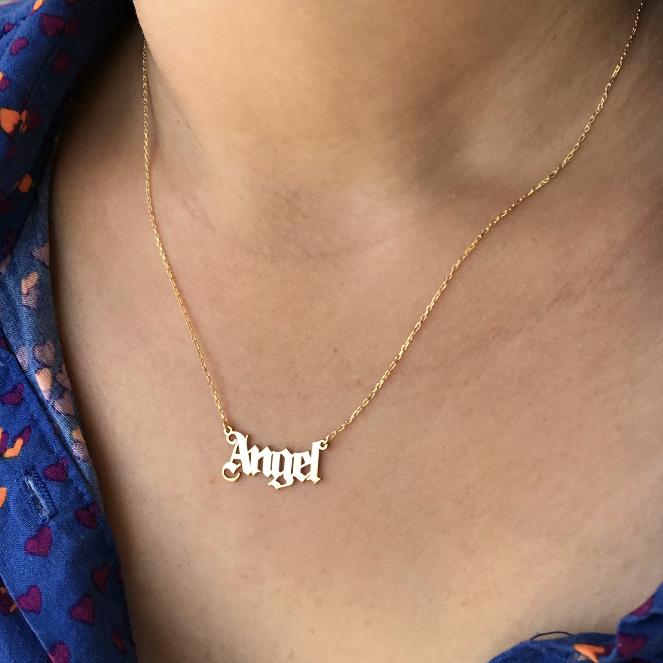 Solid Gold Name Necklace Personalized 