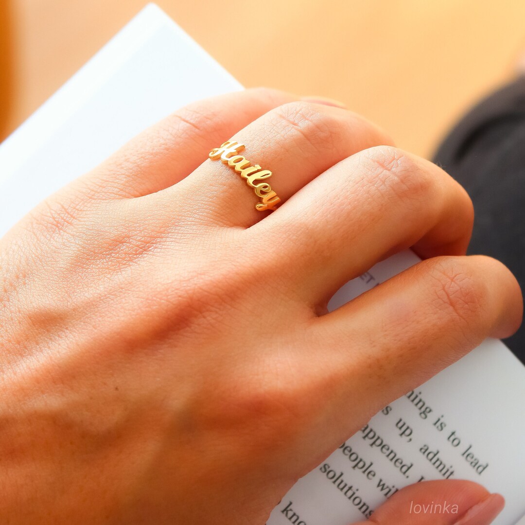 14K SOLID GOLD Tiny Name Ring,personalized Jewelry,custom Name Ring,stackable Name Ring