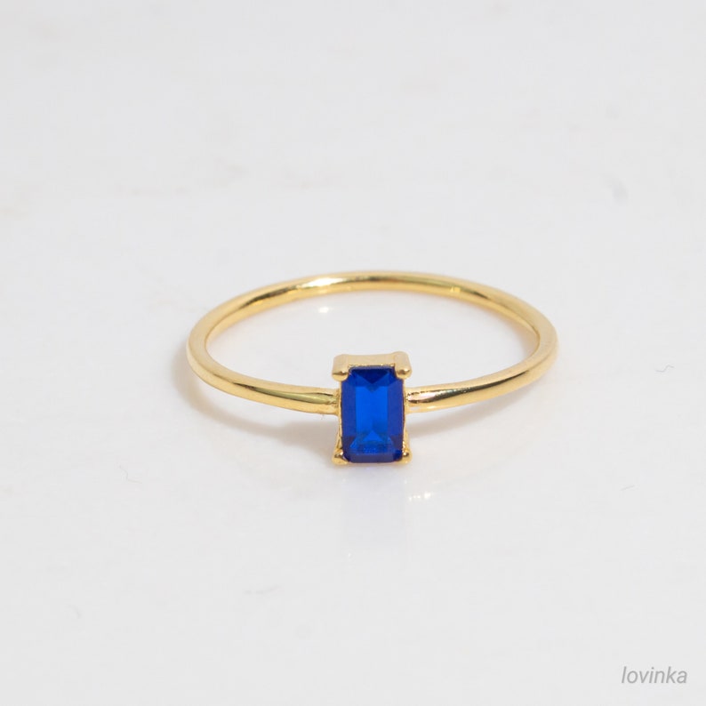 Sapphire Dainty Baguette Stacking Ring,Gold Sapphire Ring,Minimalist Ring,Simple Sapphire Ring,Sterling Silver Ring,Thin Ring,LVK65 image 10