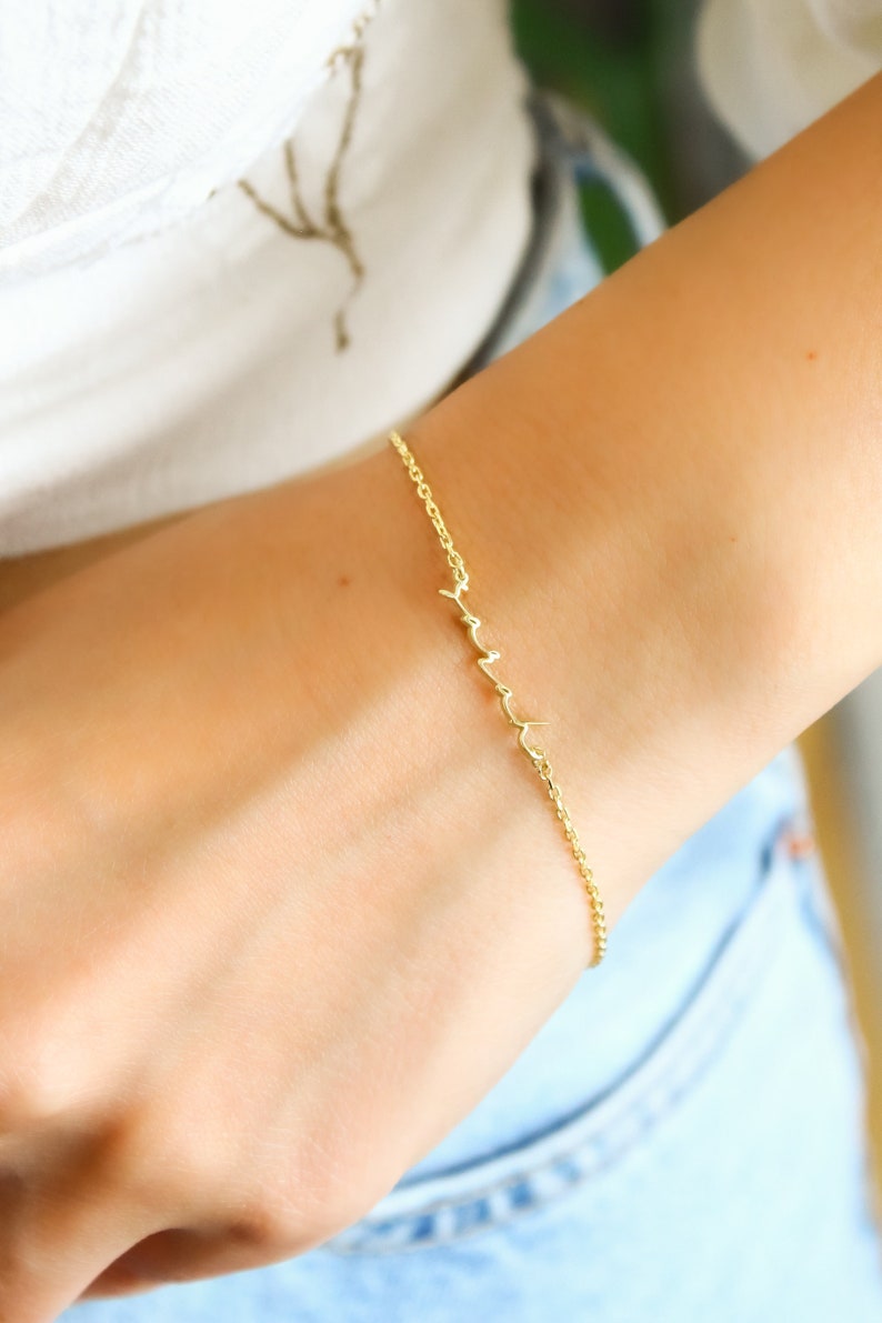 14K Gold Name Bracelet,Personalized Name Bracelet,Dainty Layering Bracelet,Custom Name Jewelry,Gift for Mom,LVK04 image 3