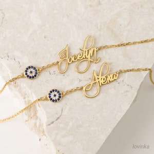 14K SOLID GOLD Name Bracelet,Personalized Gift,Dainty Layering Bracelet,Custom Name Jewelry,Gift for Mom,LVK10 image 6