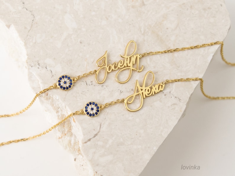 14K SOLID GOLD Name Bracelet,Personalized Gift,Dainty Layering Bracelet,Custom Name Jewelry,Gift for Mom,LVK10 image 6