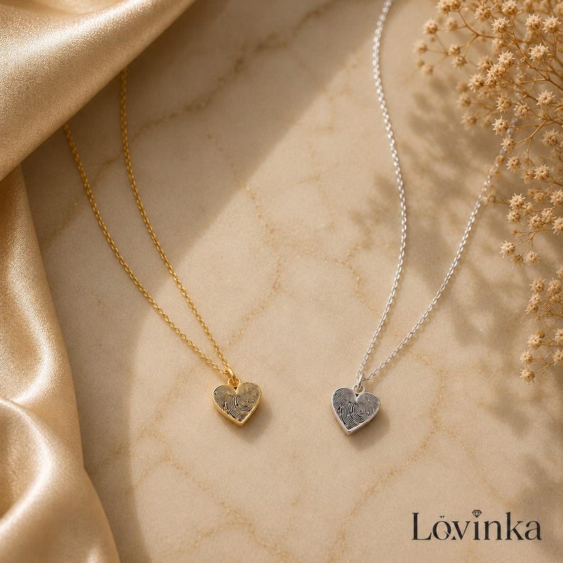 Personalized Heart Fingerprint Necklace,Personalized Pendant,Sympathy Gift,Memorial Gifts for Mom image 2