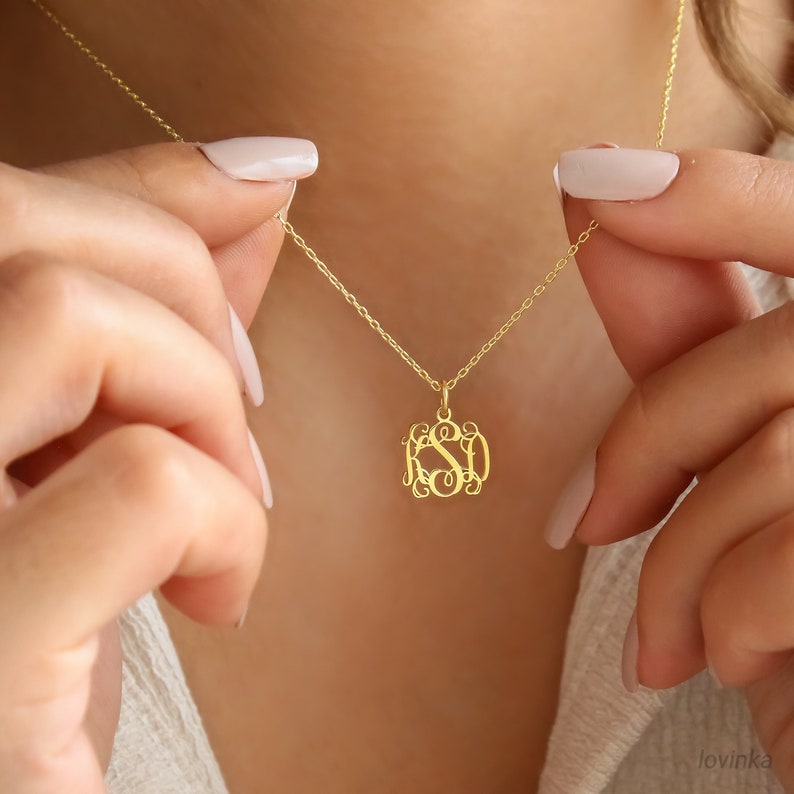 14K Solid Gold Monogram Necklace, Initial Jewelry,Custom Letter Necklace, Personalized Gift For Her image 6