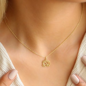 14K Solid Gold Monogram Necklace, Initial Jewelry,Custom Letter Necklace, Personalized Gift For Her image 3