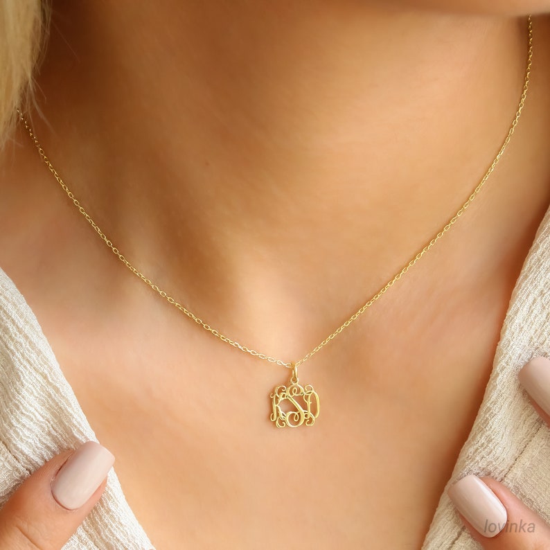 14K Solid Gold Monogram Necklace, Initial Jewelry,Custom Letter Necklace, Personalized Gift For Her image 3