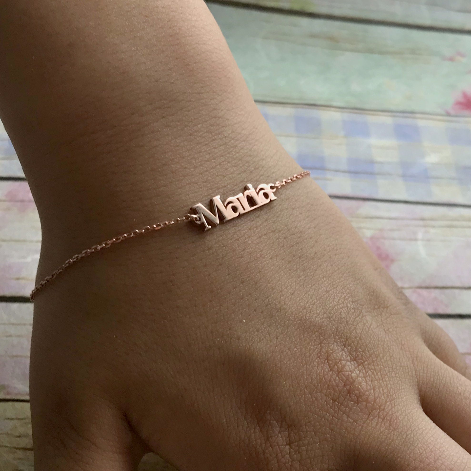 Pulsera de nombre de niño de real pulsera de niños de oro Etsy España