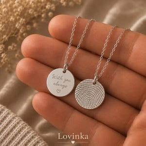 Collar con huella dactilar, colgante personalizado con huella dactilar, regalo de condolencia, joyería grabada, regalos conmemorativos para mamá.