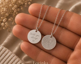 Fingerprint Necklace,Personalized Fingerprint Pendant, Sympathy Gift,Engraved Jewelry,Memorial Gifts for Mom,