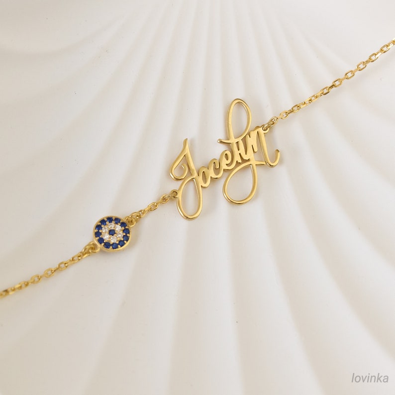 14K SOLID GOLD Name Bracelet,Personalized Gift,Dainty Layering Bracelet,Custom Name Jewelry,Gift for Mom,LVK10 image 9