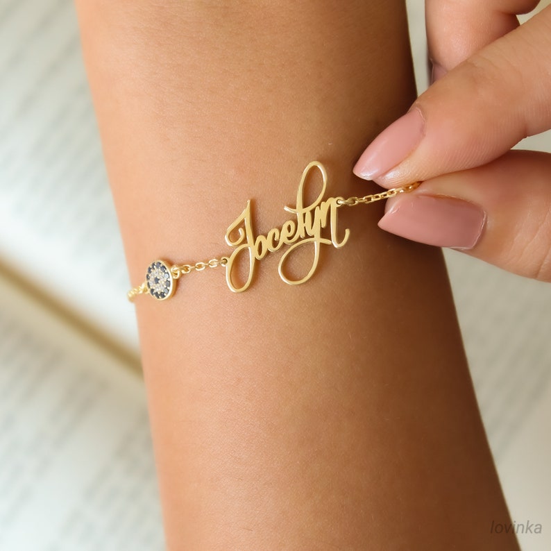 14K SOLID GOLD Name Bracelet,Personalized Gift,Dainty Layering Bracelet,Custom Name Jewelry,Gift for Mom,LVK10 image 5