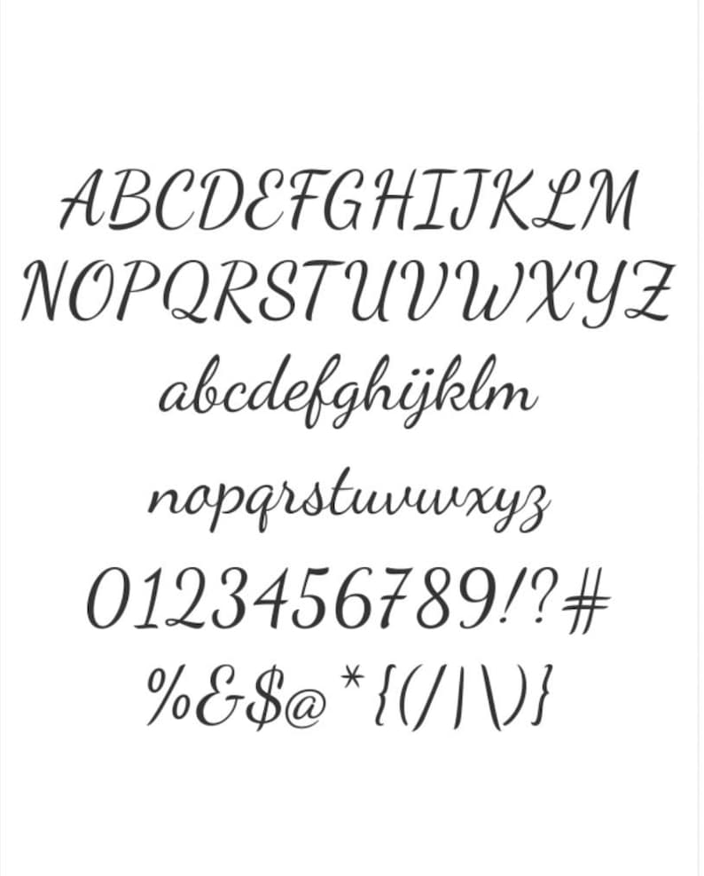 May include: A complete alphabet and number set in a cursive font, displayed in black against a white background. The image includes uppercase and lowercase letters, numbers, and symbols, ideal for design projects.