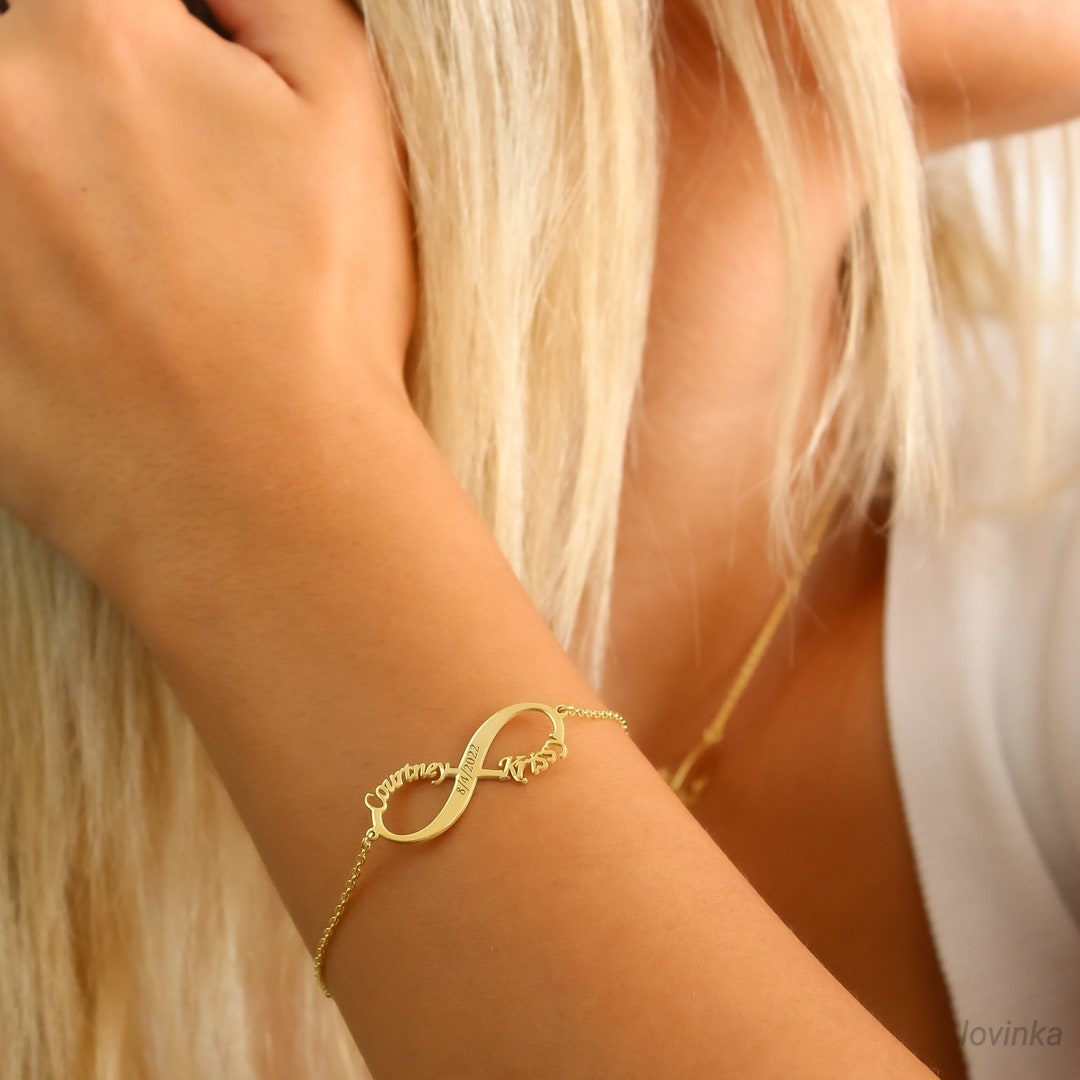 14K SOLID GOLD Infinity Bracelet,real Gold Name Bracelet,solid Gold