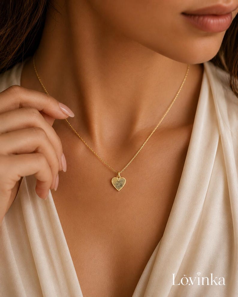 Personalized Heart Fingerprint Necklace,Personalized Pendant,Sympathy Gift,Memorial Gifts for Mom image 7