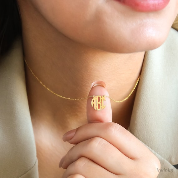 14k solid sale gold monogram necklace