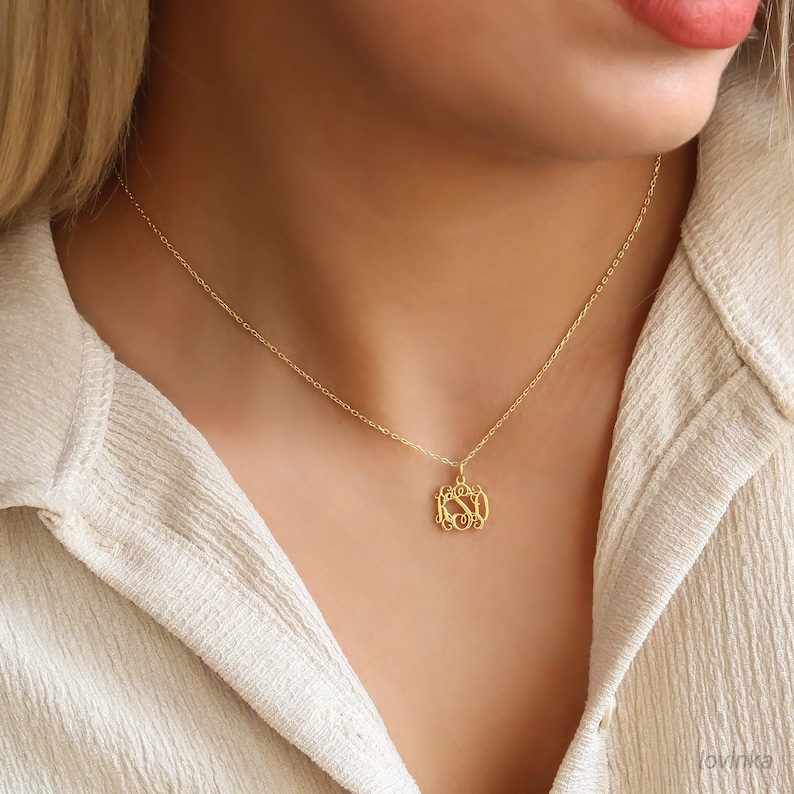 14K Solid Gold Monogram Necklace, Initial Jewelry,Custom Letter Necklace, Personalized Gift For Her image 2
