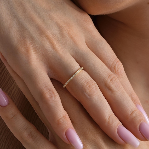 14K Gold Eternity Ring - Micro Pave Band - Full Round Wedding Band - Gift for Her