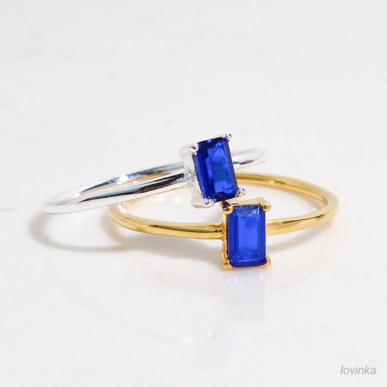 Sapphire Dainty Baguette Stacking Ring,Gold Sapphire Ring,Minimalist Ring,Simple Sapphire Ring,Sterling Silver Ring,Thin Ring,LVK65 image 6