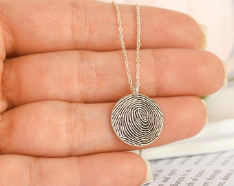 Sterling Silver Fingerprint Necklace, Fingerprint Jewelry,Memorial Jewelry, Engraved Fingerprint Necklace, Cremation Jewelry,LVK14Y