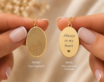 Personalized Fingerprint Necklace, Custom Fingerprint Jewelry, Memorial Necklace, Engraved Fingerprint Gift, Sympathy Gift for Mom