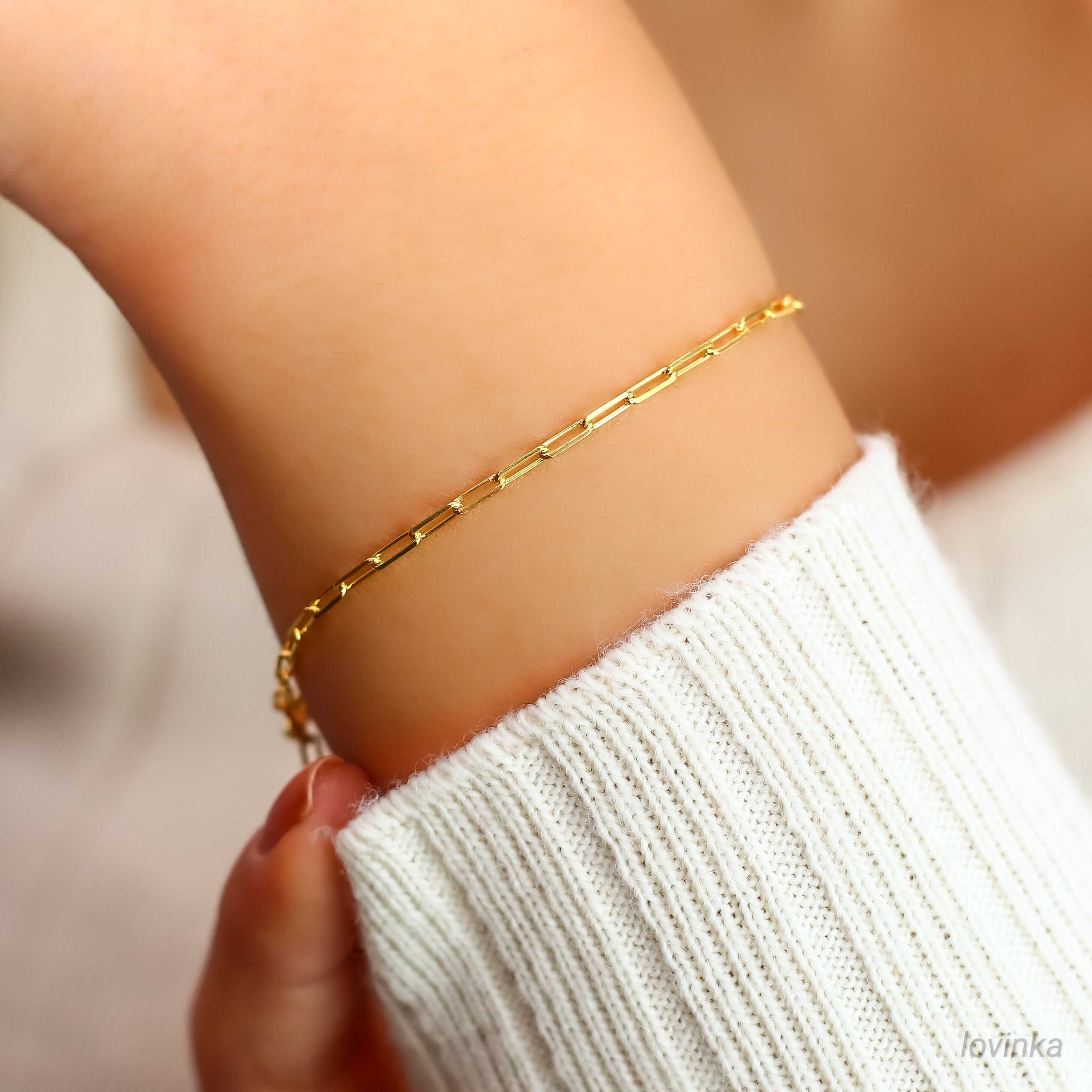 Paperclip Chain Bracelet in Gold, Sterling Silver,dainty