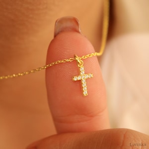 Diamond Cross Necklace,14k Gold Filled Sterling Silver Pendant,LVK56