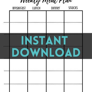Weekly Meal plan Digital Download Printable, Meal Prep Journal Organization