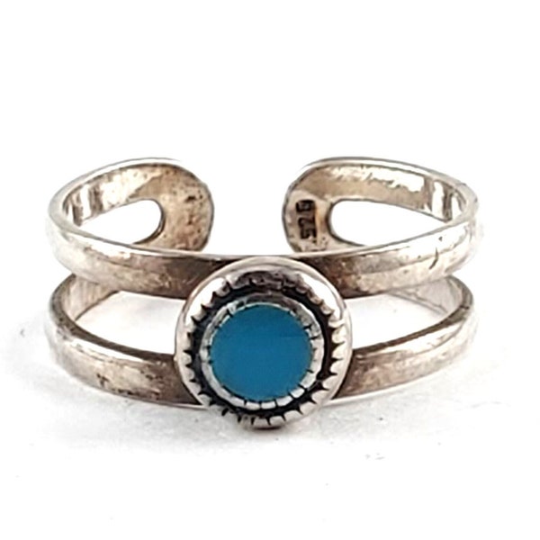 Vintage Sterling Silver Turquoise Toe Ring - Size 3.5 Adjustable