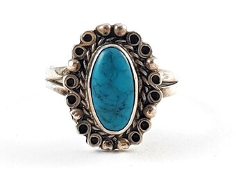 Vintage Plata Sterling Silver Turquoise Ring - Vintage Artisan Southwest Ring - Mexico Ring Size 5 1/2