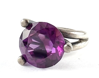 Vintage Sterling Silver Purple Sapphire Ring - Size 5.5 - Taxco Mexico