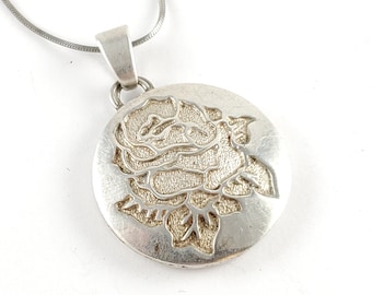 Vintage Sterling Silver Rose Locket Necklace Pendant 29" Chain