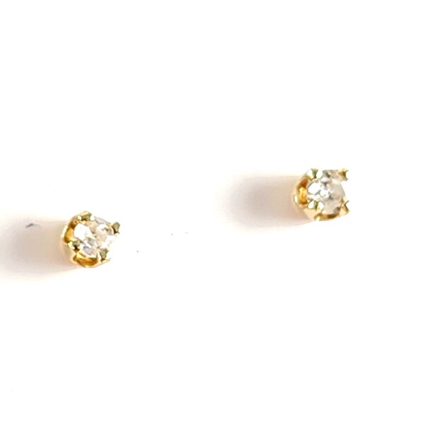 Vintage Tiny 14K Gold Diamond Stud Earrings - 1/32 Carat Round Studs - Estate Jewelry