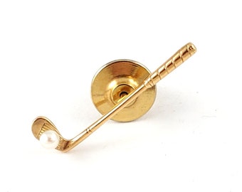 Antique 14K Gold Golf Club Hat Pin with Cultured Pearl - 14K Gold Pin