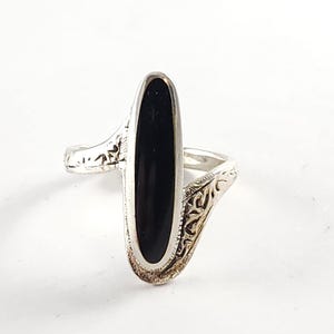Vintage Sterling Silver Black Onyx Knuckle Ring - Southwestern Estate Jewelry - Size 7.75