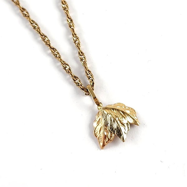 Vintage 14K Yellow and Rose Gold Leaf Pendant Necklace - Gold Fill Chain 30"