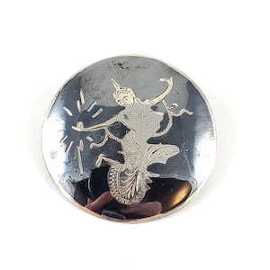 Vintage Sterling Silver Siam Niello Brooch - Sterling Nielloware Brooch  - Siam Dancing Lady - Goddess
