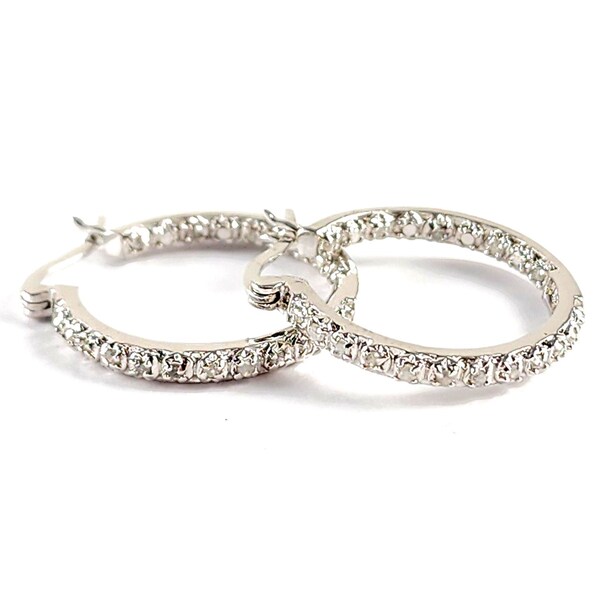 Vintage Sterling Silver Diamond Inside Out Hoop Earrings