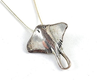 Vintage Cayman Islands Sterling Silver Manta Ray Pendant Necklace - 18"-20" Adjustable Chain