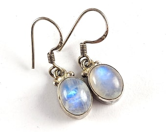 Vintage Sterling Silver Moonstone Wire Dangle Earrings - Estate Jewelry