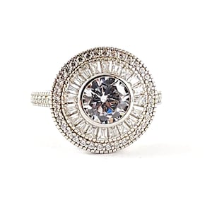 Vintage Sterling Silver CZ Diamond Cocktail Ring - Vintage Estate Jewelry - Size 6
