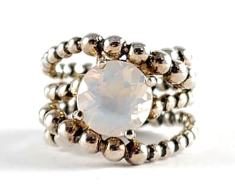 Michael Dawkins Sterling Silver Moonstone Ring - Modernist Bead Band - Size 5