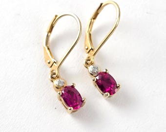 Vintage Ross Simons Gold Vermeil Sterling Silver Ruby & Diamond Gemstone Dangle Earrings