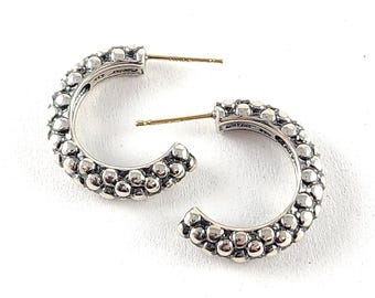 Vintage Caviar Sterling Silver Pebble Texture 3/4" Open Hoop Earrings - 14K Studs