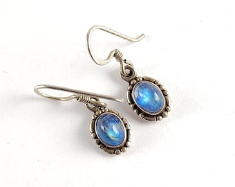 Vintage Sterling Silver Moonstone Wire Dangle Earrings - Estate Jewelry