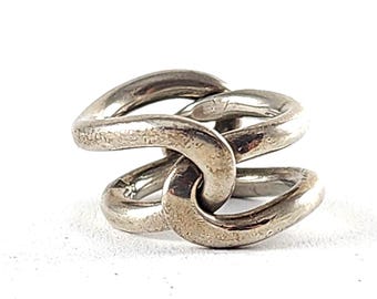 Vintage Artisan Sterling Silver Modernist Ring - Sterling Silver Puzzle Ring - Size 5